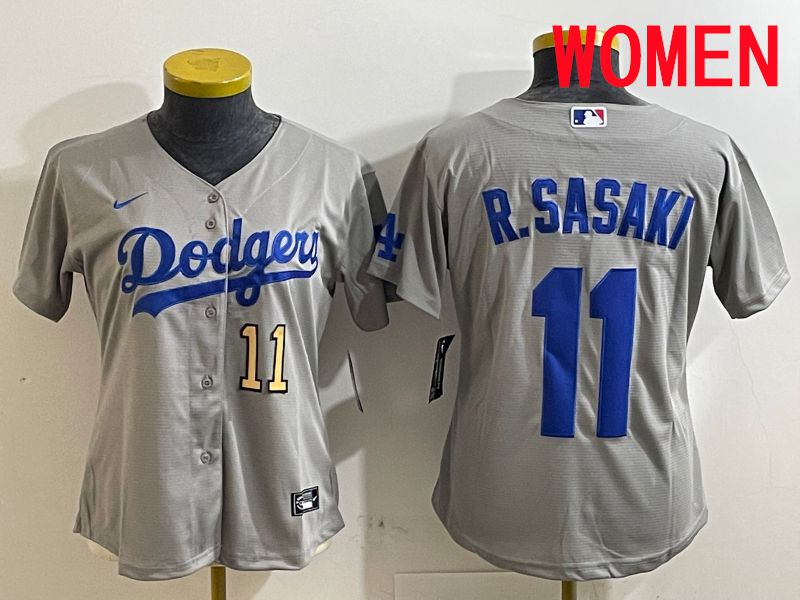 Women Los Angeles Dodgers #11 R.Sasaki Grey Game 2025 Nike MLB Jersey style 3->women mlb jersey->Women Jersey